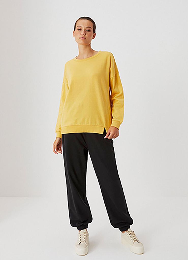 Bawełniana bluza z okrągłym dekoldem dla kobiet - żółta