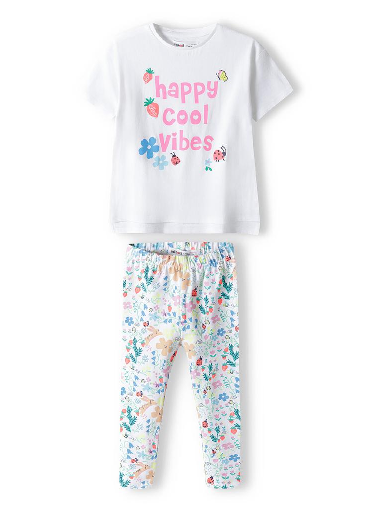 Komplet niemowlęcy - biały t-shirt + legginsy w kwiaty