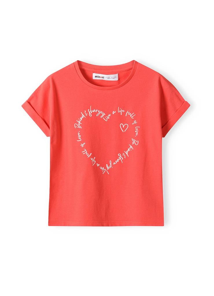 Różowa koszulka bawełniana dziewczęca z nadrukiem serca