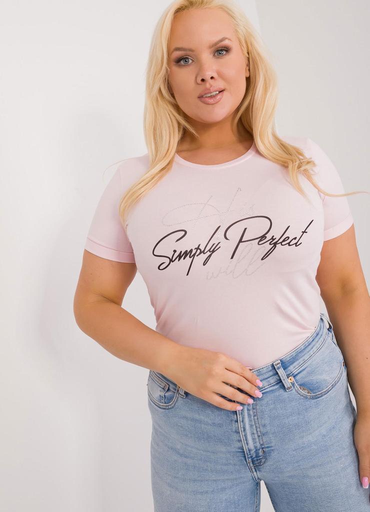 Dopasowany T-Shirt plus size z napisem jasny różowy