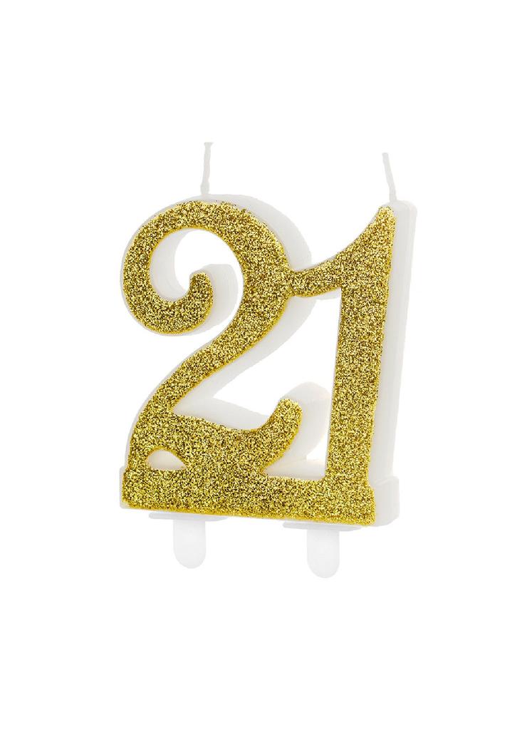 Świeczka urodzinowa liczba 21 w kolorze złotym brokatowym
