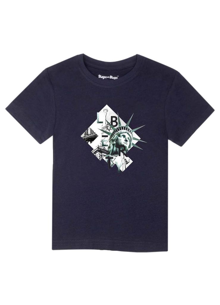 Granatowy t-shirt dla chłopca z bawełny Tup Tup Statua Wolności