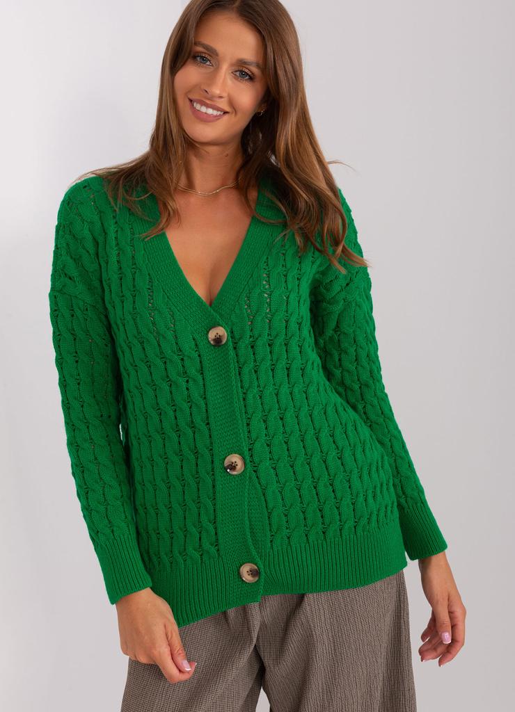Zielony sweter rozpinany z dekoltem V RUE PARIS