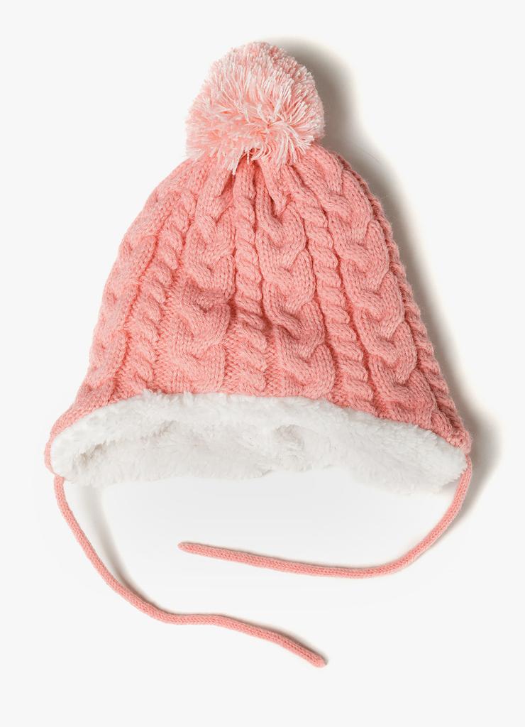 Zimowa czapka niemowlęca z pomponem - różowa