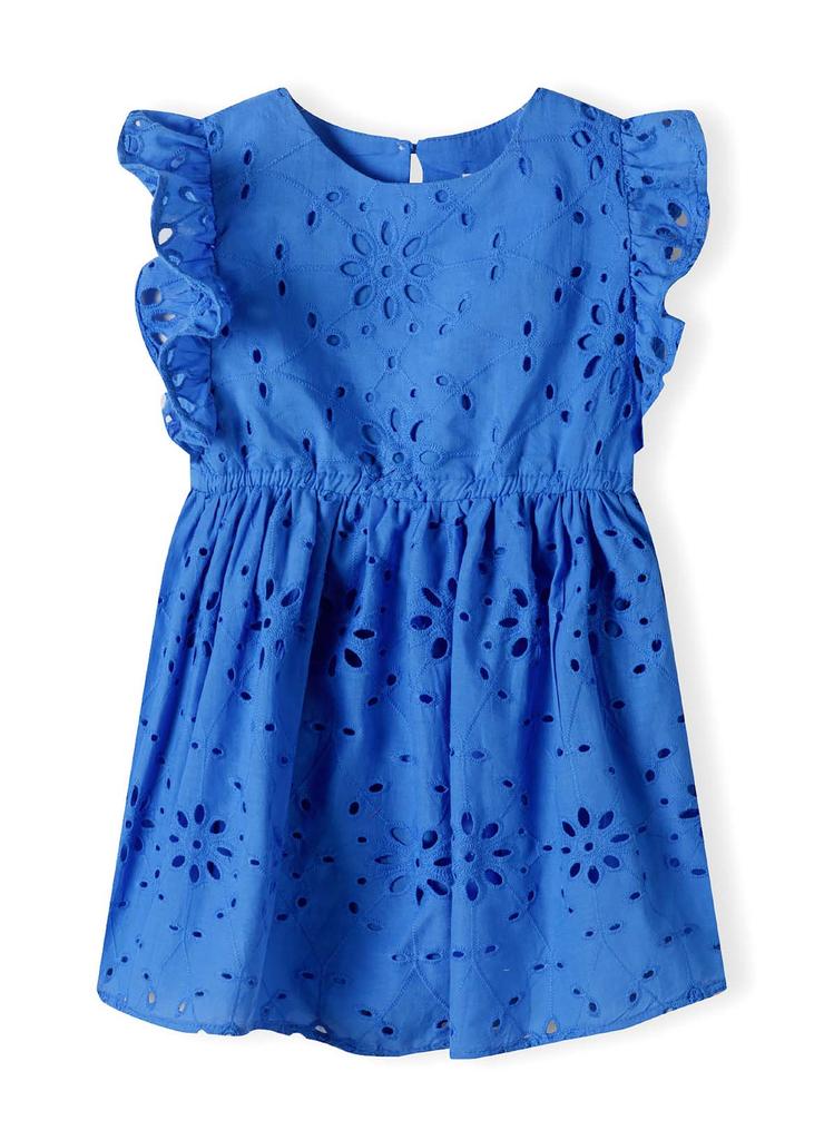 Letnia dziewczęca sukienka niebieska z haftowanej tkaniny