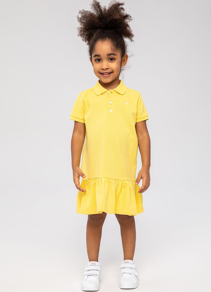 Żółta sukienka polo z krókim rękawem dla dziewczynki