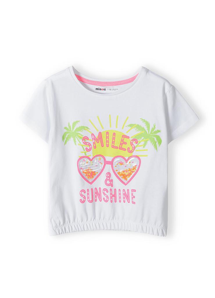 Biała koszulka niemowlęca z bawełny- Smiles & Sunshine