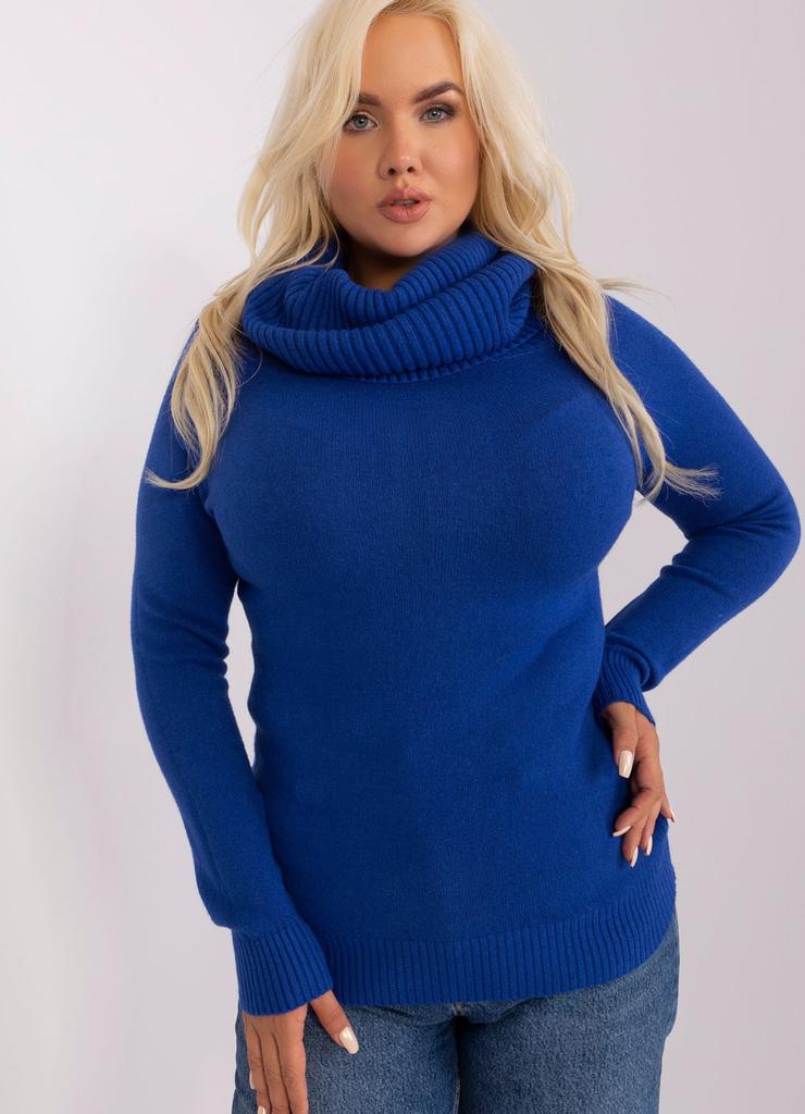 Kobaltowy sweter plus size z lejącym golfem