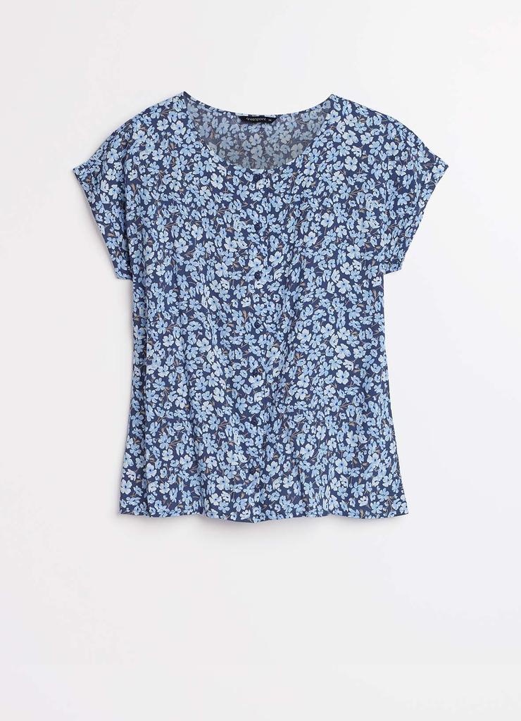 Damska koszulka z krótkim rękawem w niebieskie kwiatki