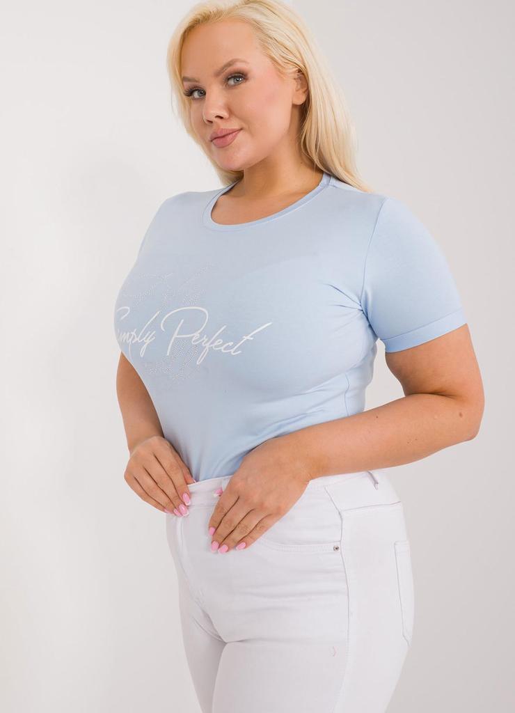 Dopasowany T-Shirt plus zize z napisem jasny niebieski