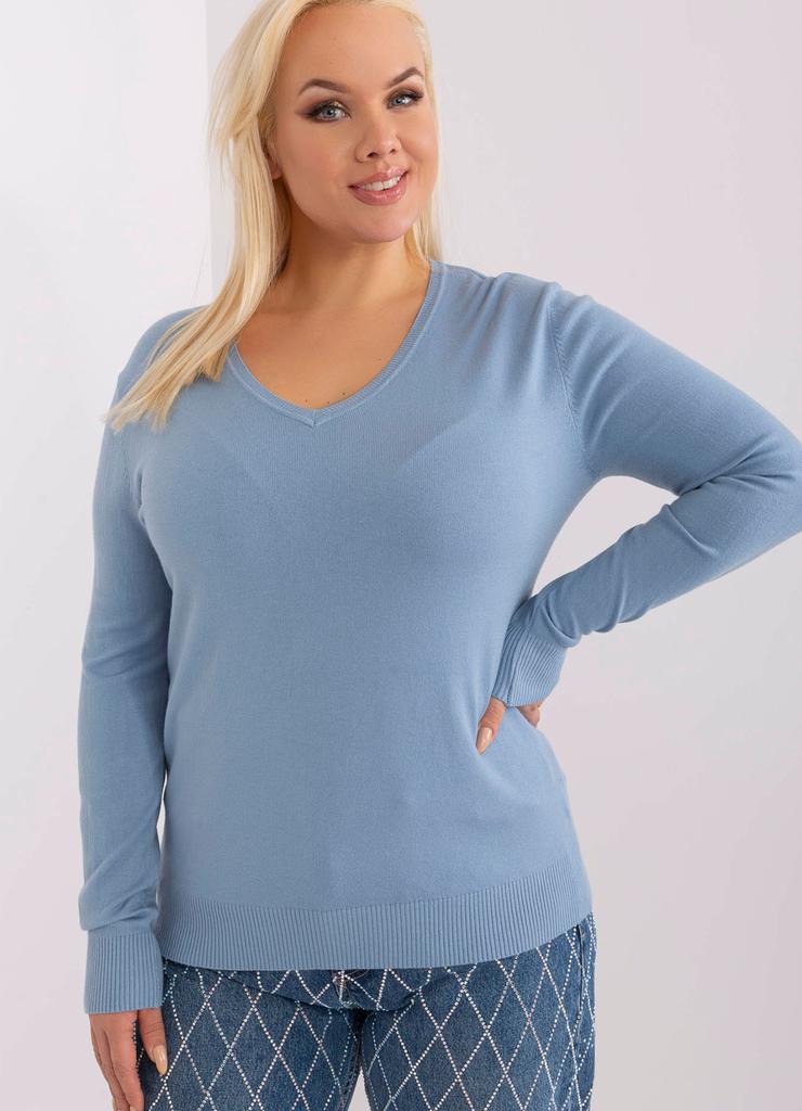 Dopasowany sweter plus size z wiskozy jasny niebieski