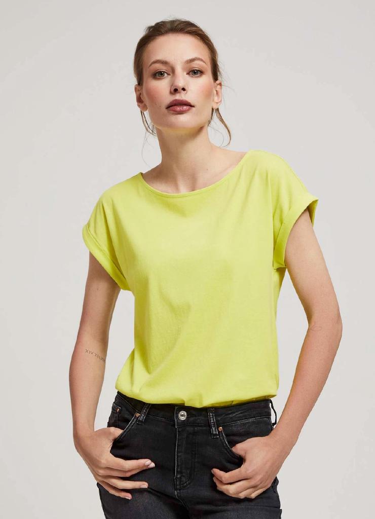 Bawełniany t-shirt damski gładki- limonkowy