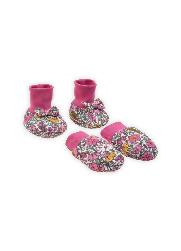 Komplet buciki + rękawiczki bawełniane w kwiatki Lea