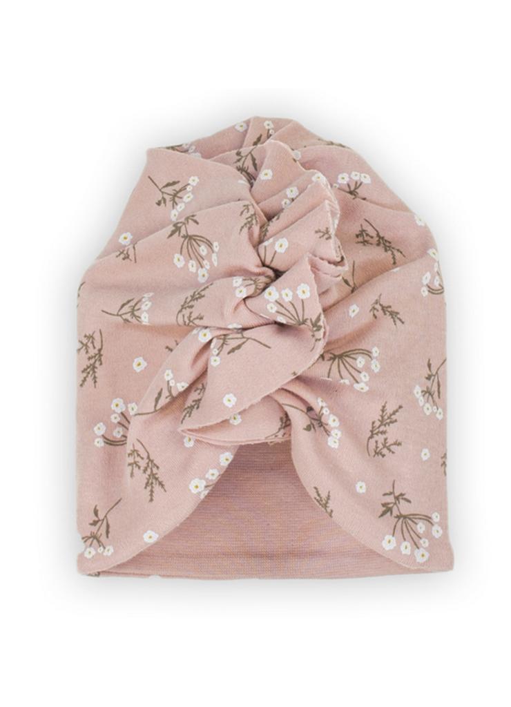 Różowy turban dla dziewczynki w delikatne kwiaty