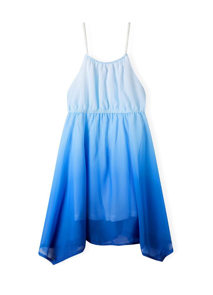 Lekka sukienka na ramiączkach z asymetrycznym dołem- niebieska