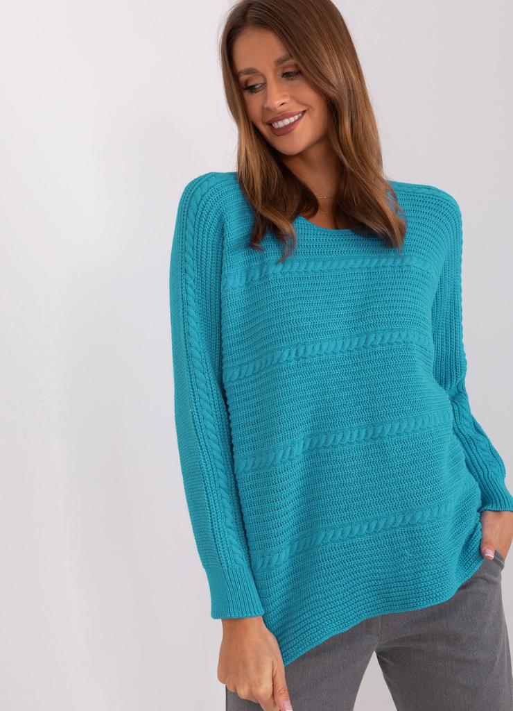 Sweter damski klasyczny z długim rękawem niebieski