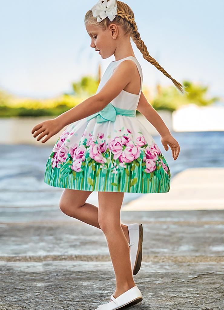 Sukienka lamówka w kwiaty dla dziewczynki Mayoral