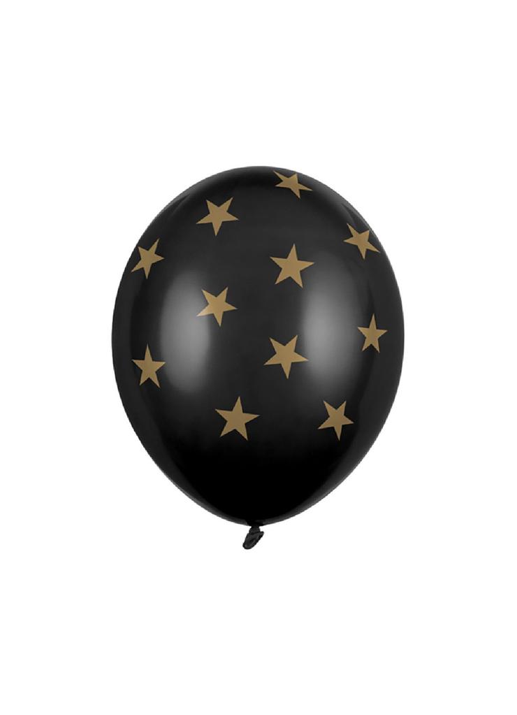 Balony 30 cm w złote gwiazdki - Pastel Black 50 sztuk