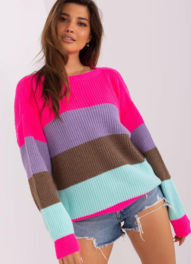 Fluo różowo-brązowy sweter oversize z wełną