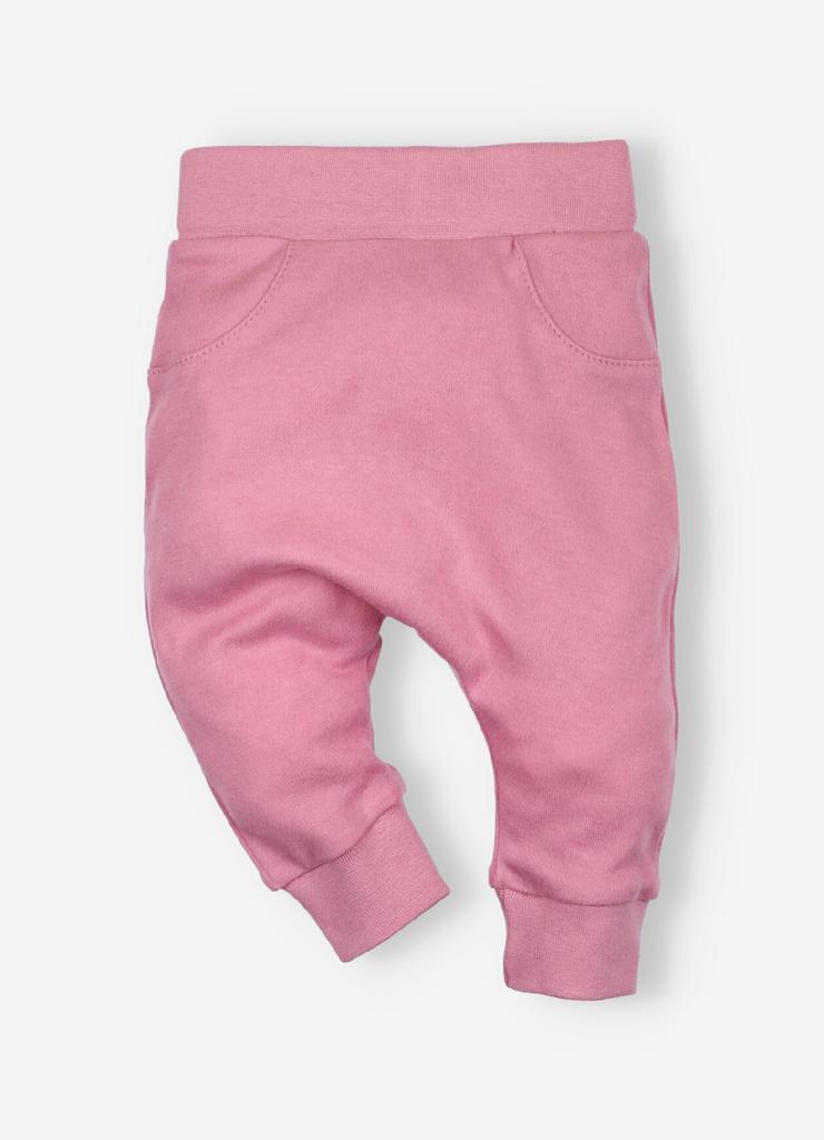 Różowe spodnie niemowlęce z bawełny dla dziewczynki