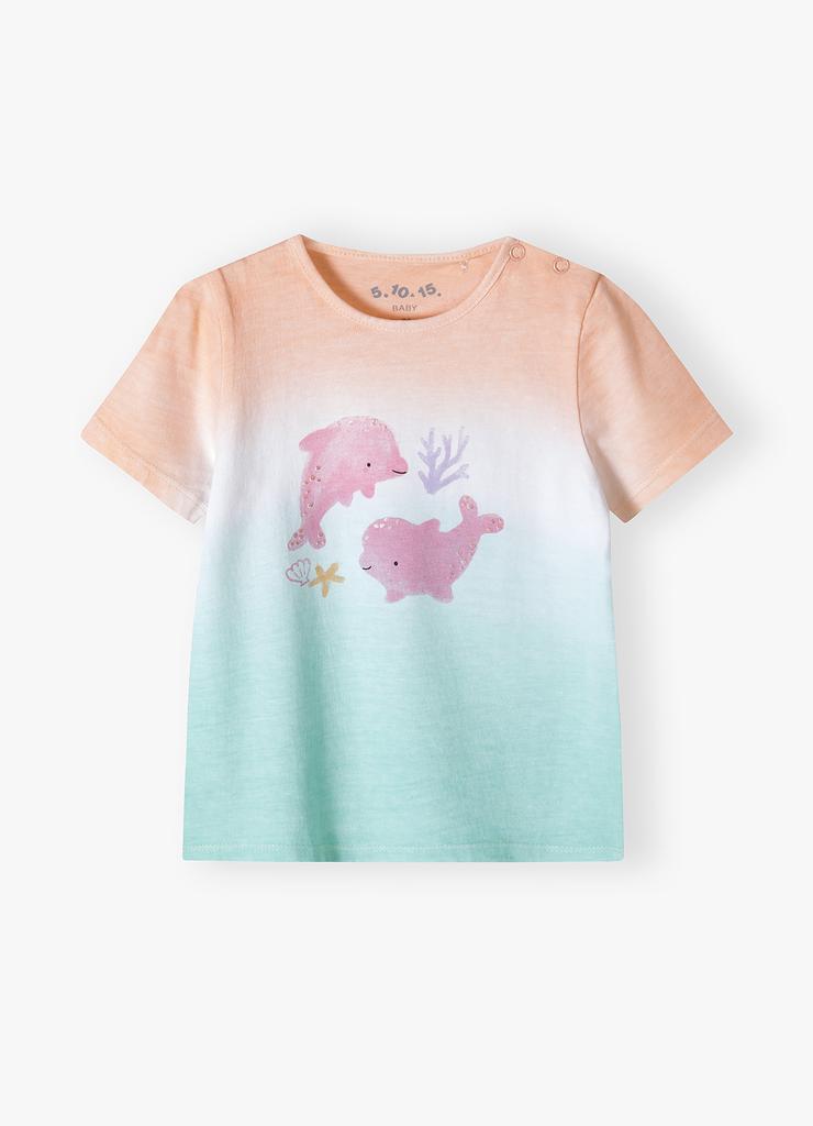 Bawełniany kolorowy t-shirt niemowlęcy z delfinami