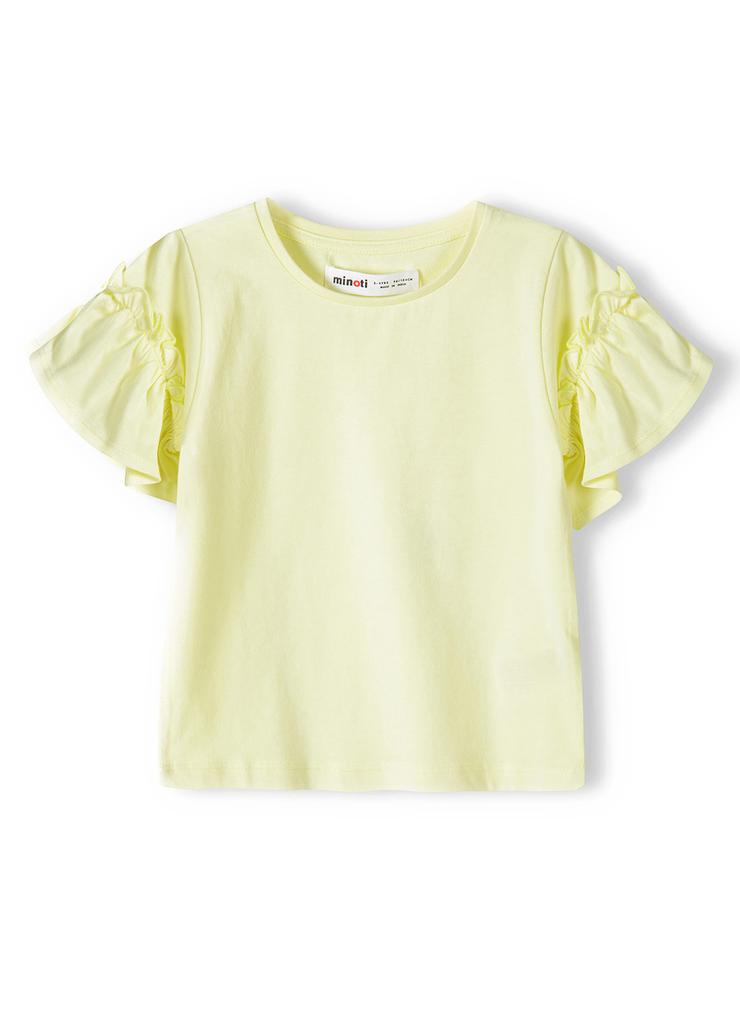 Żółta koszulka bawełniania dla niemowlaka z falbankami