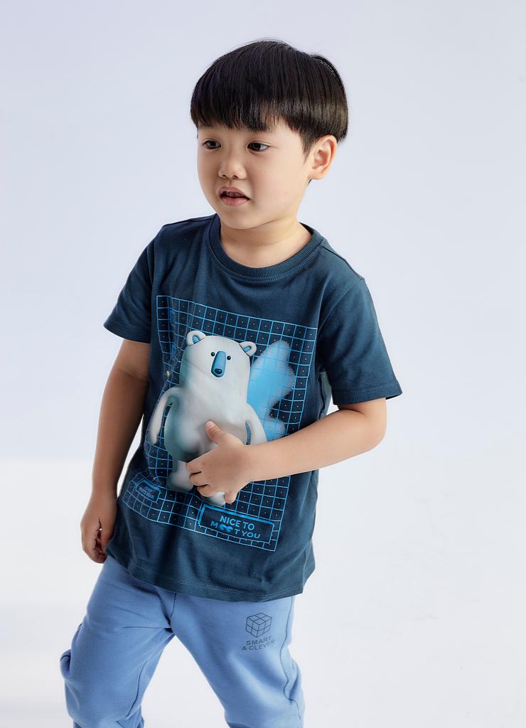 T-shirt dla chłopca z bawełny z nowoczecznym nadrukiem