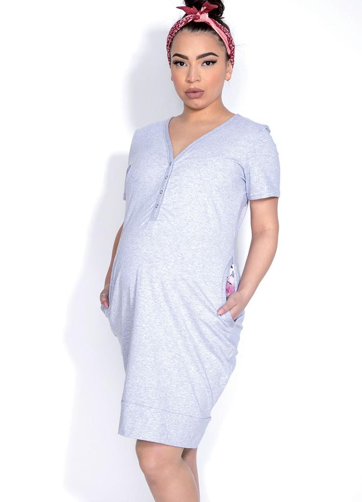 Koszula nocna ciążowa z kieszeniami MAMA DRESS szara