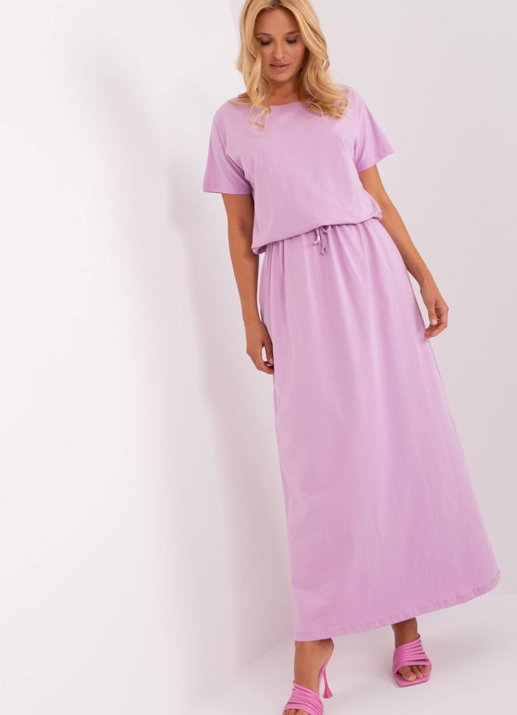 Jasnofioletowa lentnia sukienka basic z kieszeniami