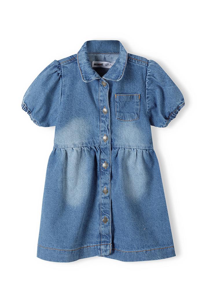 Jeansowa sukienka dla niemowlaka z krótkim rękawem
