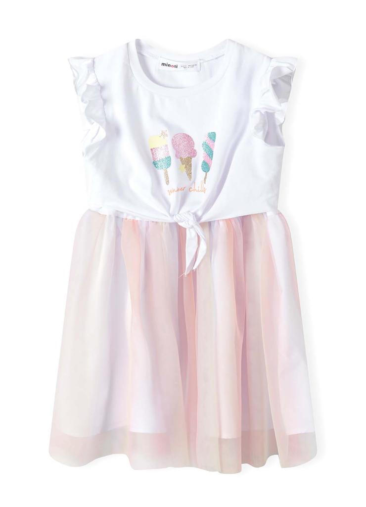 Biała niemowlęca sukienka z kolorowym tiulem