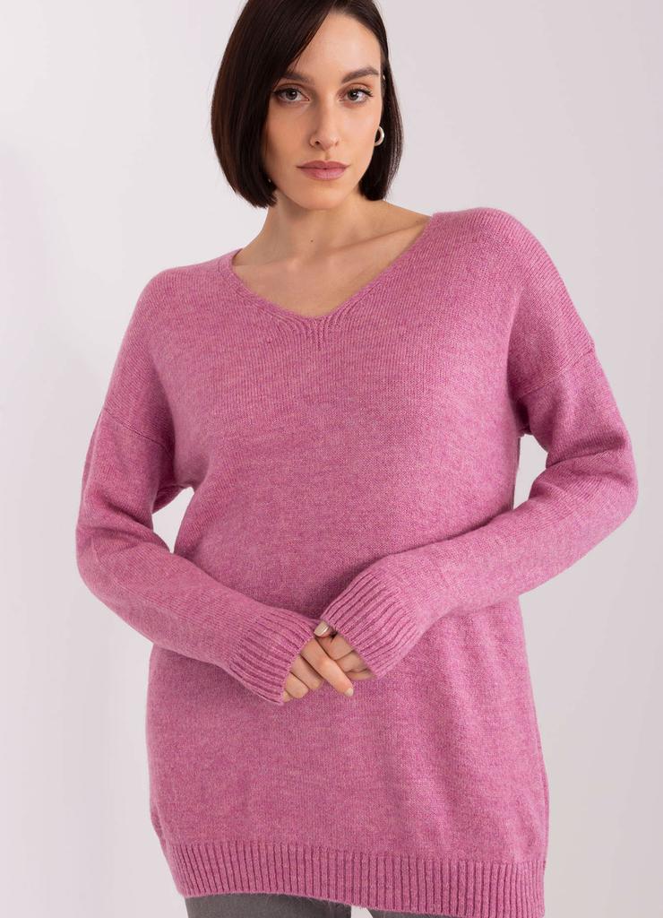Luźny sweter damski jasny fioletowy