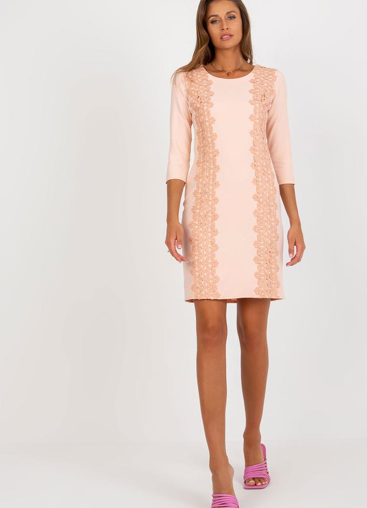 Brzoskwiniowa ołówkowa sukienka koktajlowa