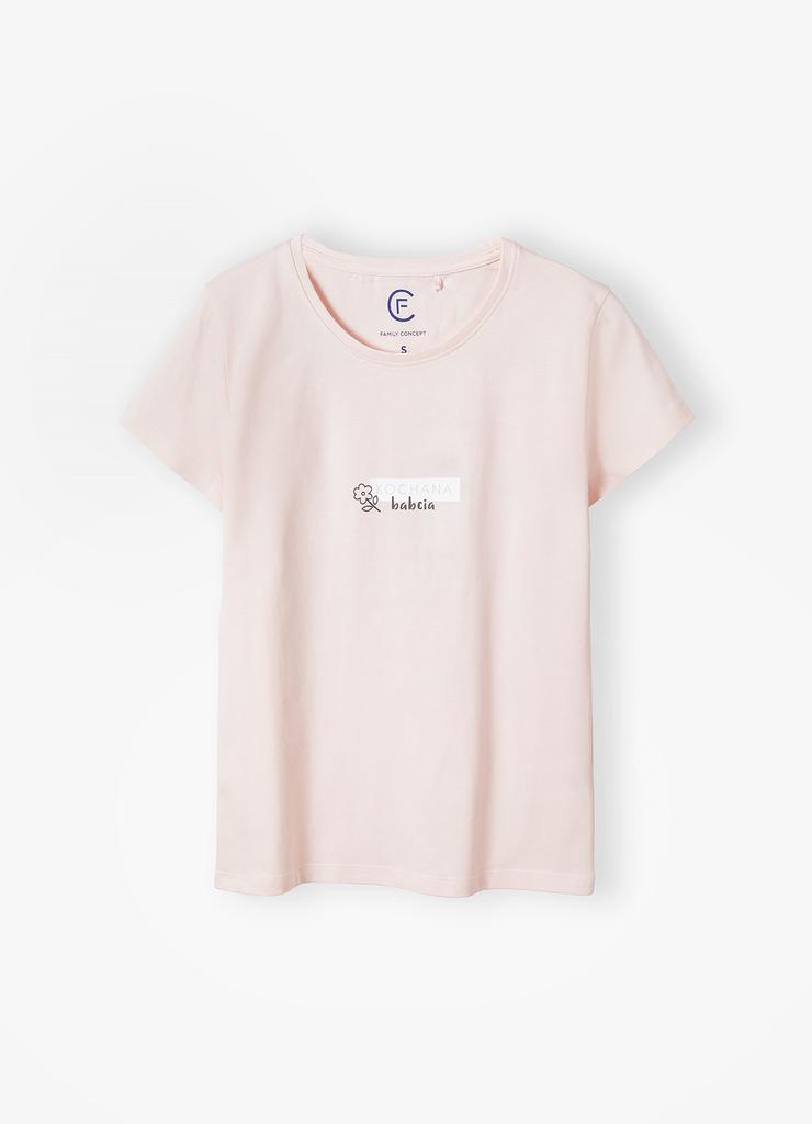 Bawełniany t-shirt damski różowy z napisem - Kochana Babcia