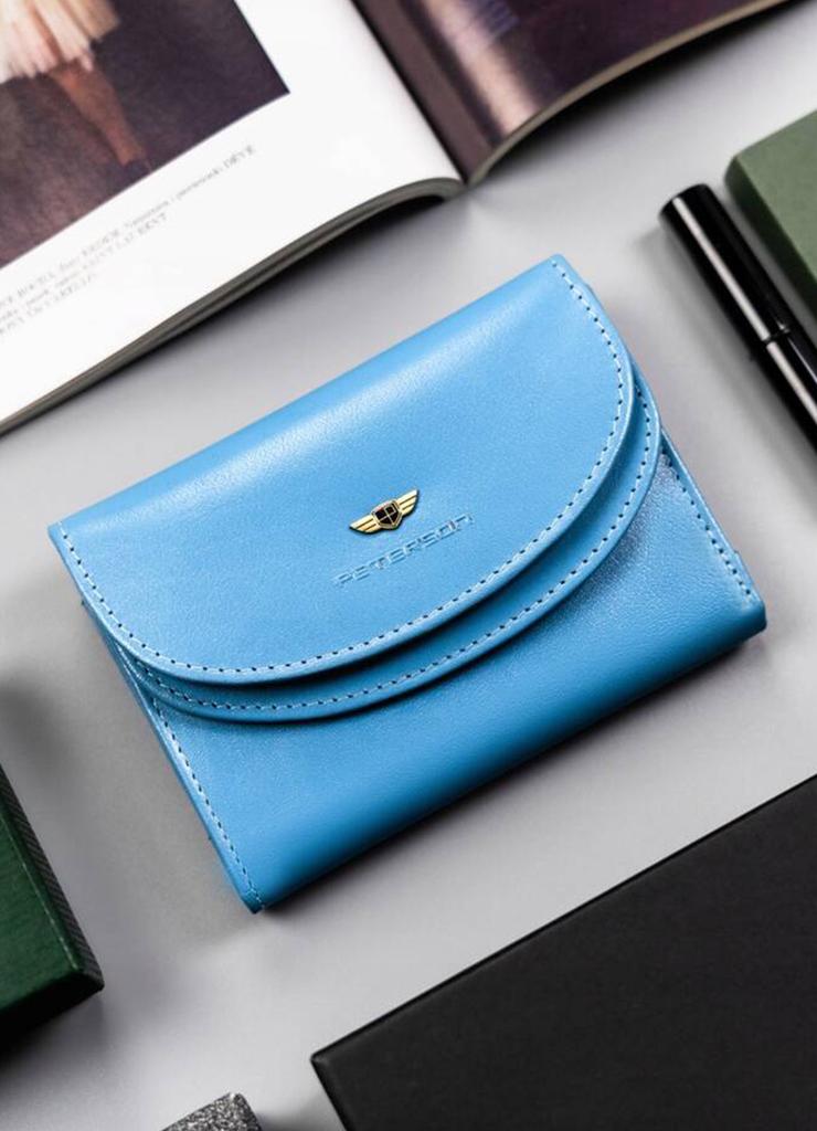 Klasyczny, skórzany portfel damski na zatrzask — Peterson niebieski