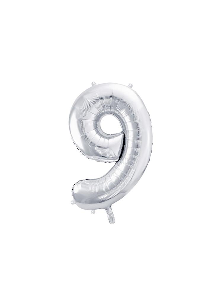 Balon foliowy metalizowany Cyfra ''9'' w kolorze srebrnym
