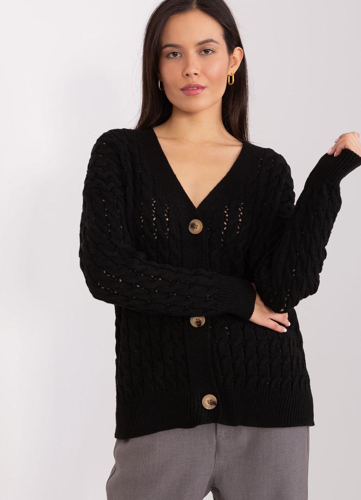 Czarny damski sweter rozpinany z dekoltem V