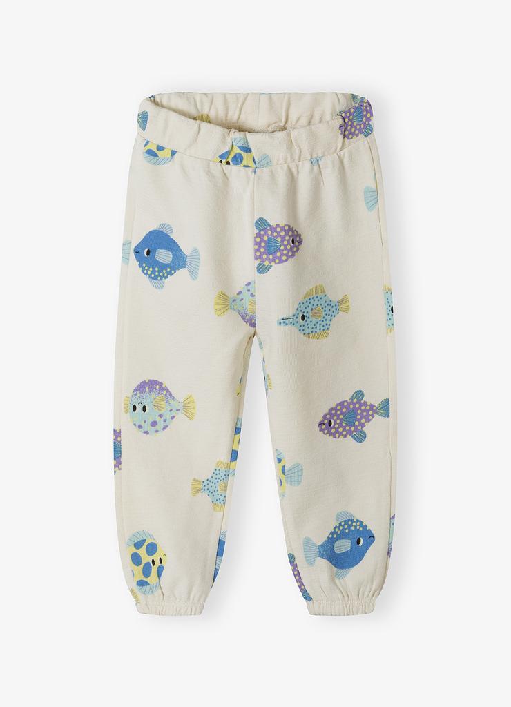 Spodnie dresowe dla niemowlaka - beżowe w rybki - 5.10.15.