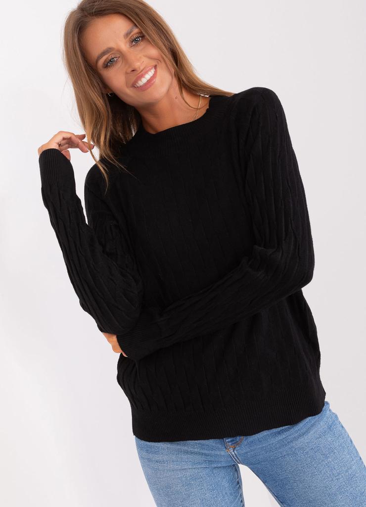 Czarny damski sweter klasyczny ze ściągaczami
