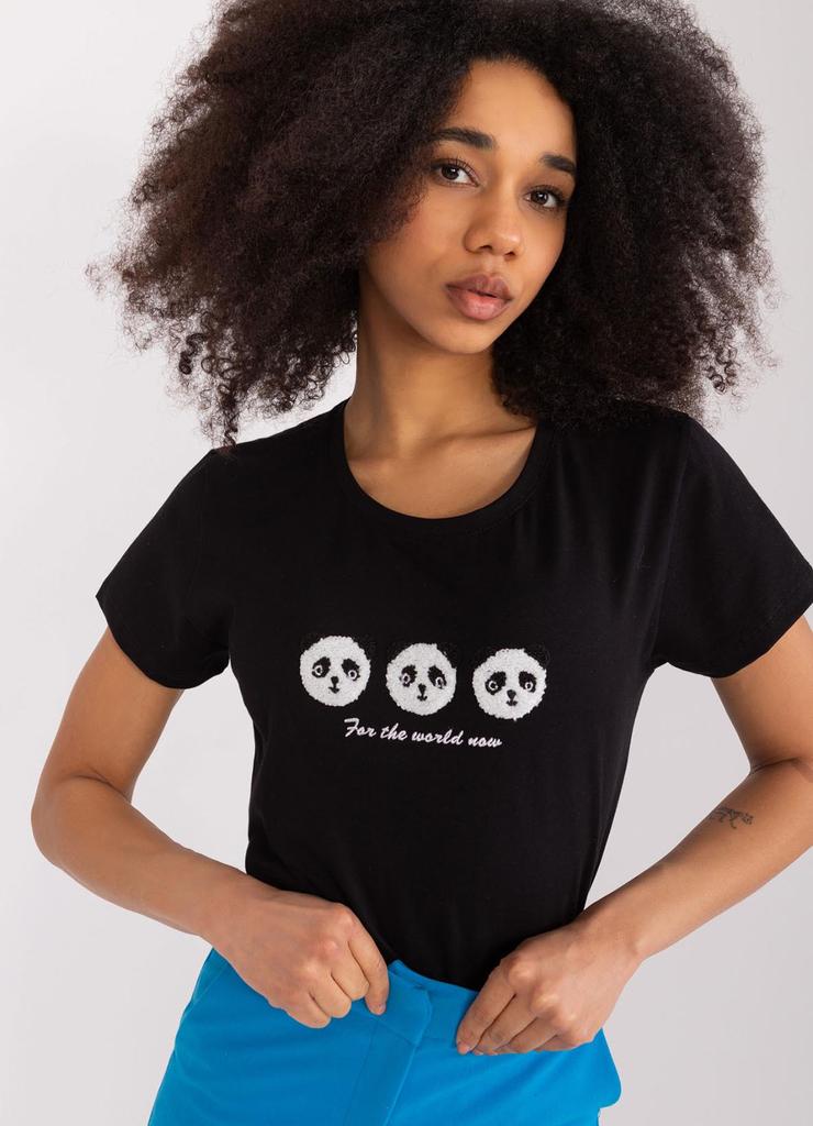 Bawełniany T-Shirt Z Pandami czarny