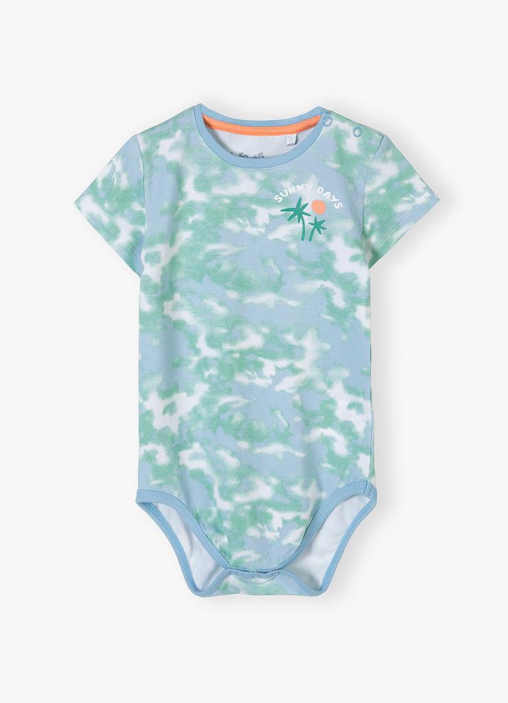 Niebieskie wybarwiane body niemowlęce z nadrukiem