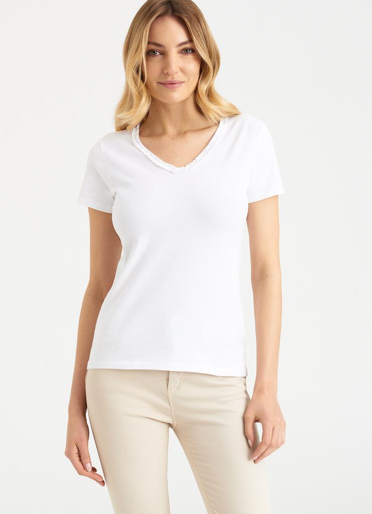 T-shirt damski z dekoltem w serek biały