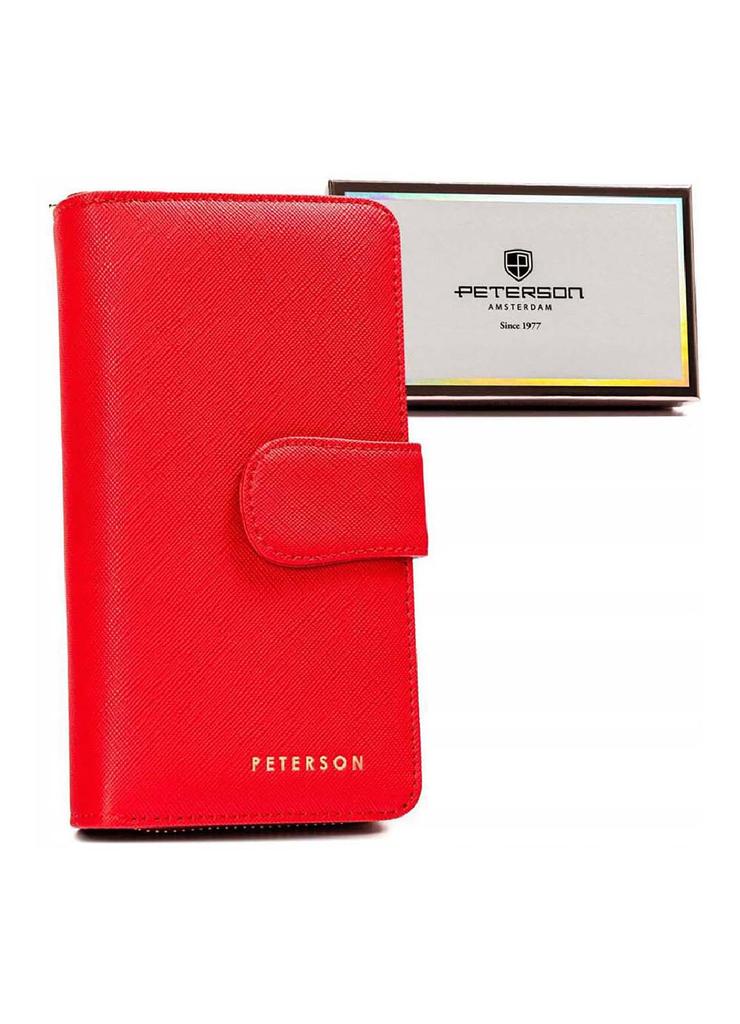 Duży, pionowy portfel damski czerwony ze skóry ekologicznej - Peterson