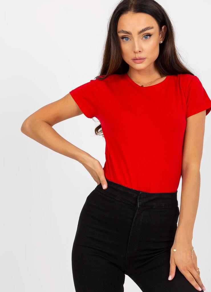 Czerwony gładki t-shirt plus size z bawełny