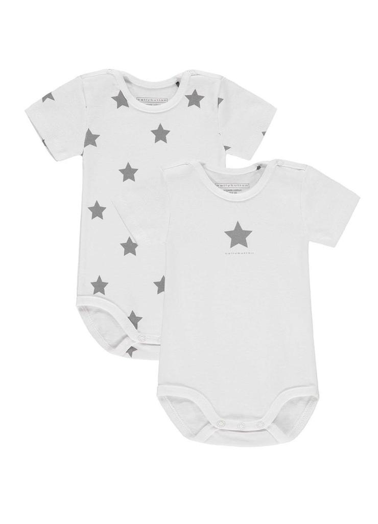 Body niemowlęce 2-pak krótki rękaw, białe z gwiazdkami, Bellybutton