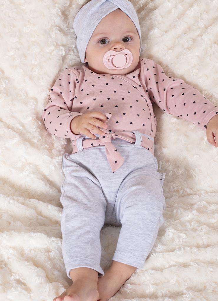 Bawełniane spodnie niemowlęce dziewczęce szare z ozdobnym paskiem