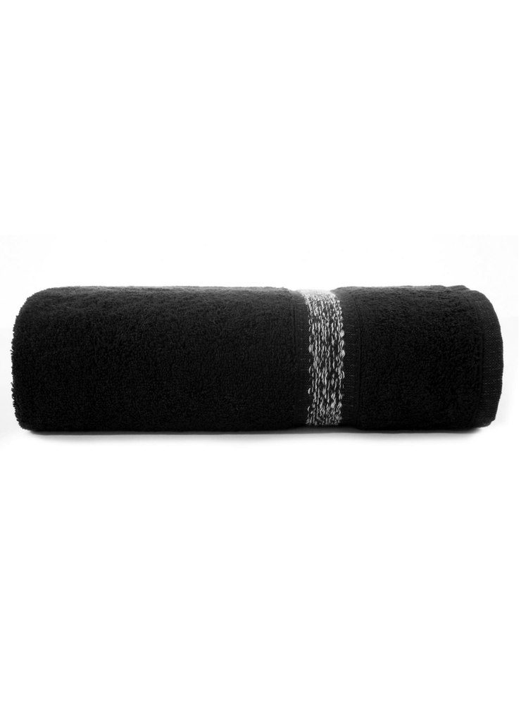 Czarny ręcznik 70x140 cm z ozdobnym pasem