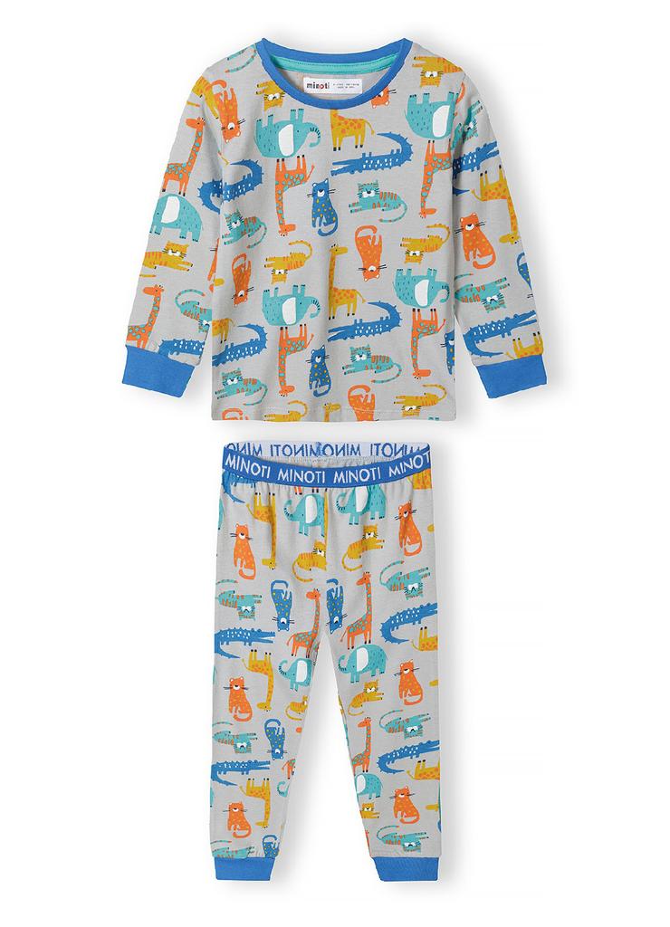 Piżama z długim rękawem z nadrukiem w kolorowe zwierzęta dla chłopca