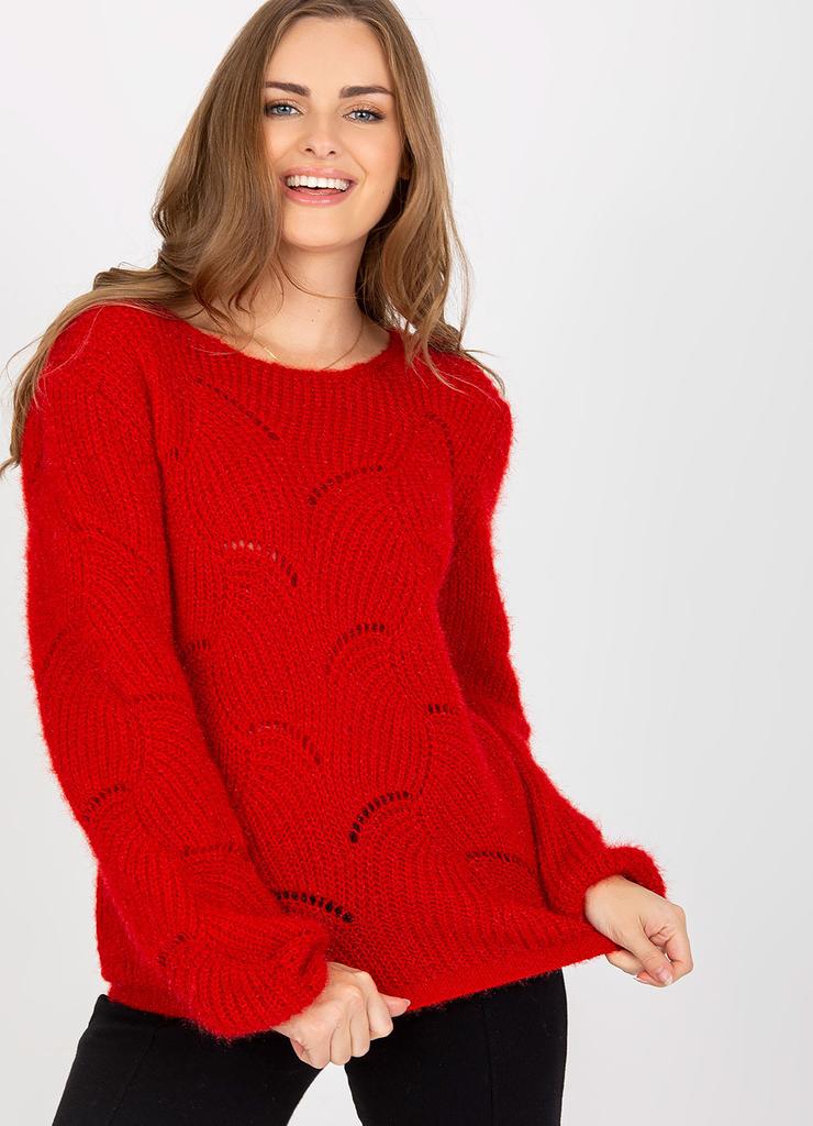 Och Bella Ciemnoczerwony fluffy sweter klasyczny z wełną