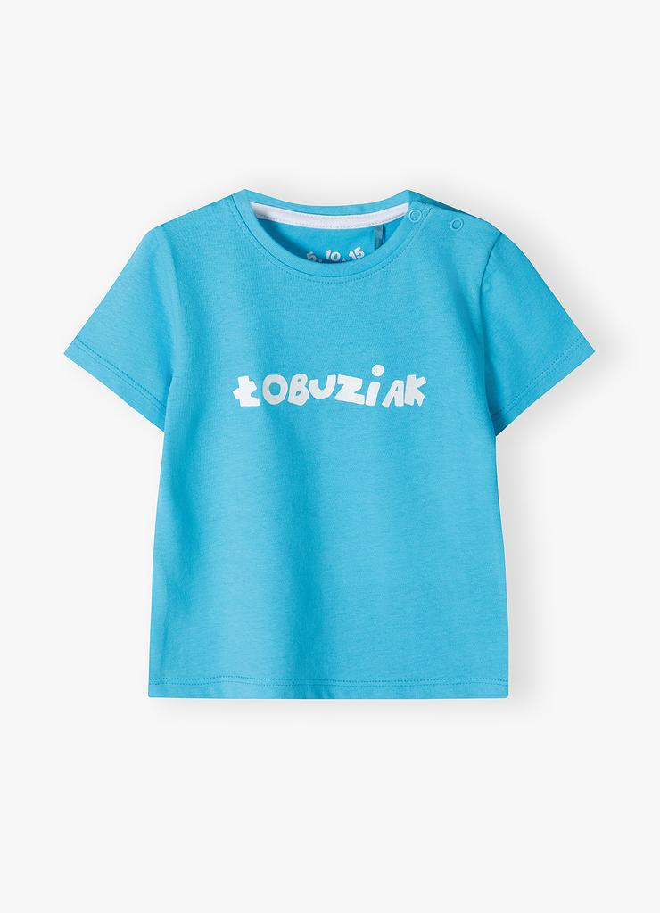 Niebieski bawełniany t-shirt niemowlęcy - ŁOBUZIAK